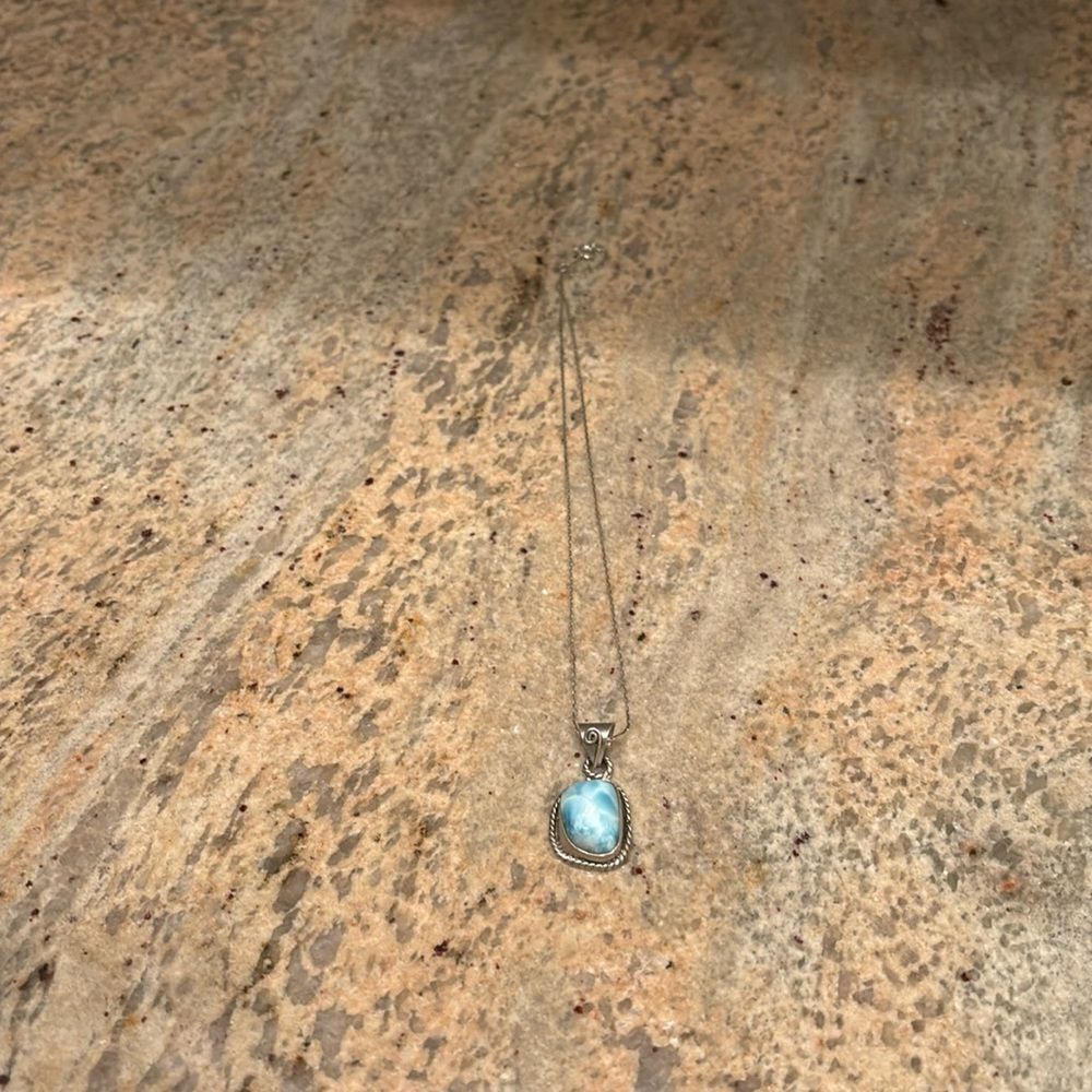 Larimar embellished Silver Gemstone drop pendant necklace